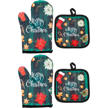 Різдвяний набір з 2 прихваток та 2 рукавичок для духовки, 4 предмети, зелений Beaupretty