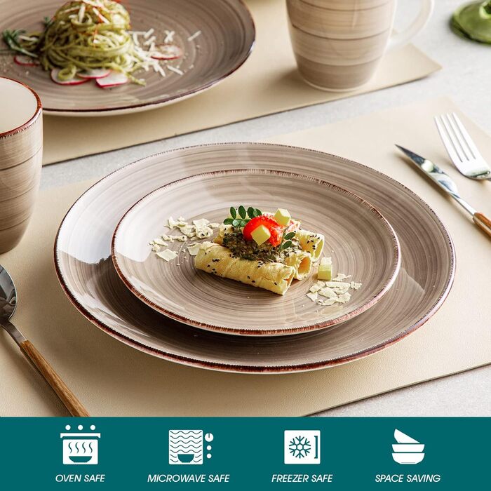 Комбінований сервіз фаянсовий, обідній сервіз з ручним розписом Vancasso Bella, марокканський стиль, вінтажний зовнішній вигляд, ручний розпис, на 12 осіб (обідній сервіз з 16 предметів, шоколад Bella)