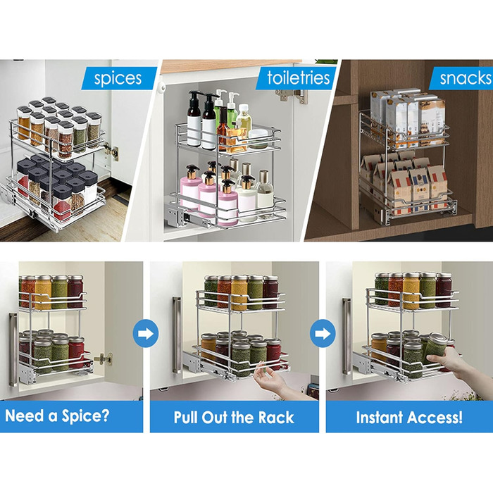 Висувна стійка для спецій дворівнева 28 x 13 x 26 см, срібляста Shunfaji