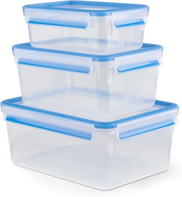 Набір контейнерів для зберігання продуктів EMSA Clip & Close, прямокутні, 5 x 0,8 л, коробки для зберігання, 100 герметичні, придатні для миття в посудомийній машині, морозильної камери та мікрохвильової печі, прозорі, сині, зроблені в Німеччині, N10307 (