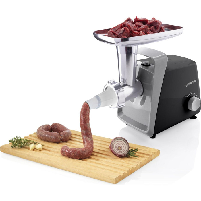 Gorenje М'ясорубка, 1600Вт, 2,2кг/хв, 2 решітки, пластик+метал, чорний