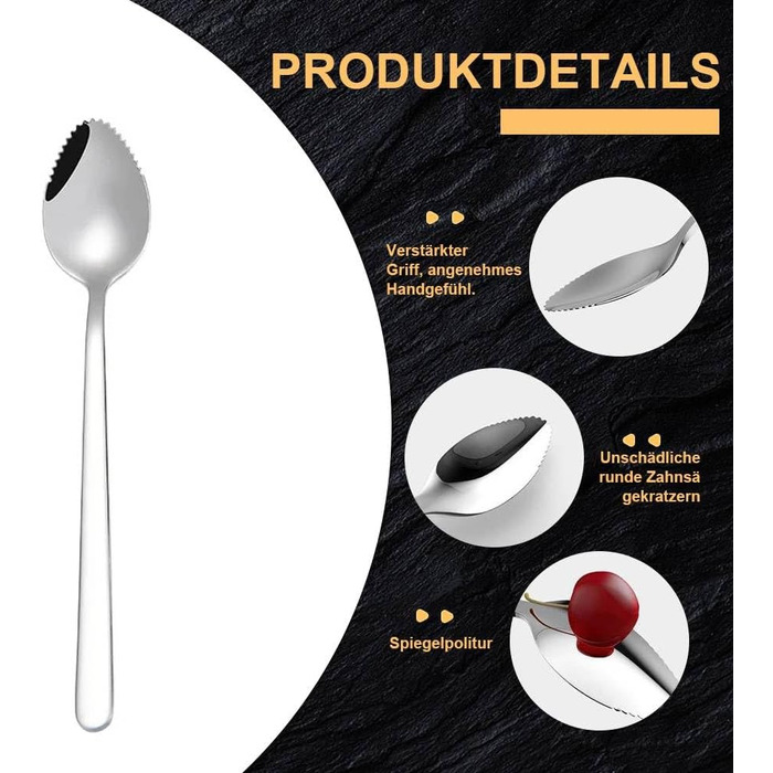 Ложка Dreamil для грейпфрута, 2 шт., ложка для фруктів з нержавіючої сталі, ложка для ківі, яку можна мити в посудомийній машині, із зубчастим краєм, десертна ложка для фруктів для дитячого харчування