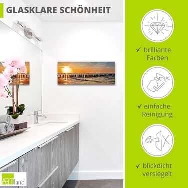 Настінний декор ARTland скляні картини настінна картина скляна картина цільна 40x40 см квадрат пляж море сонце Кариби природа пейзаж узбережжя схід сонця морський S7LE (Гарний захід сонця, 125Д x 50Ш см)