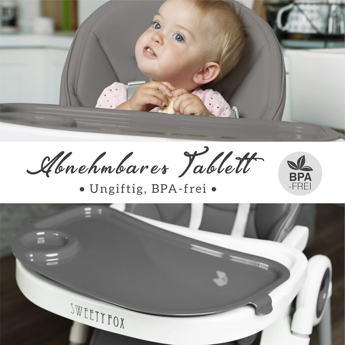 Дитячий стільчик для годування від 6 місяців темно-сірий Sweety Fox