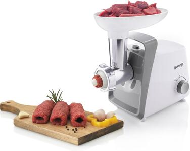 Gorenje Мясорубка, 1600Вт, 2,2 кг/мин, 2 решетки, пластик, белый