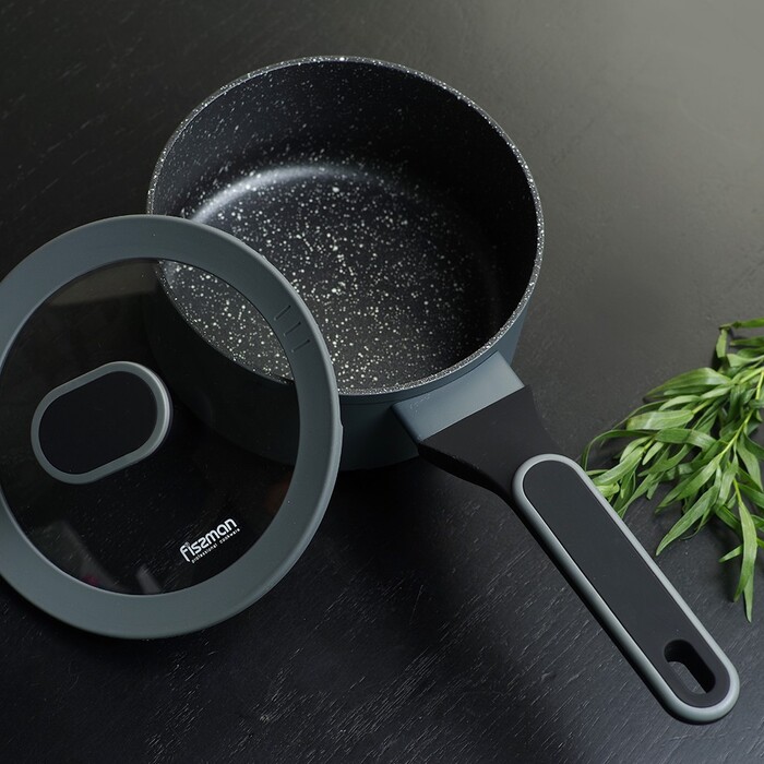 Ківш Fissman LAURA 16x7,9 см / 1,4 л зі скляною кришкою алюміній з антипригарним покриттям (14475)