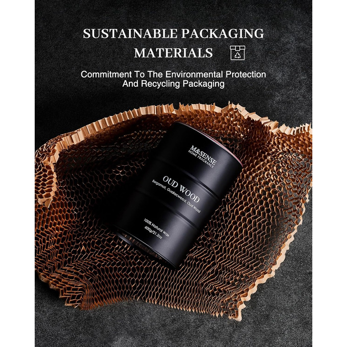 Ароматичні свічки M&SENSE з натурального соєвого воску, натуральна соєва свічка для домашнього декору, тривалий час горіння до 70 годин, стильні подарунки-свічки для чоловіків і жінок (600 г, дерево уд)