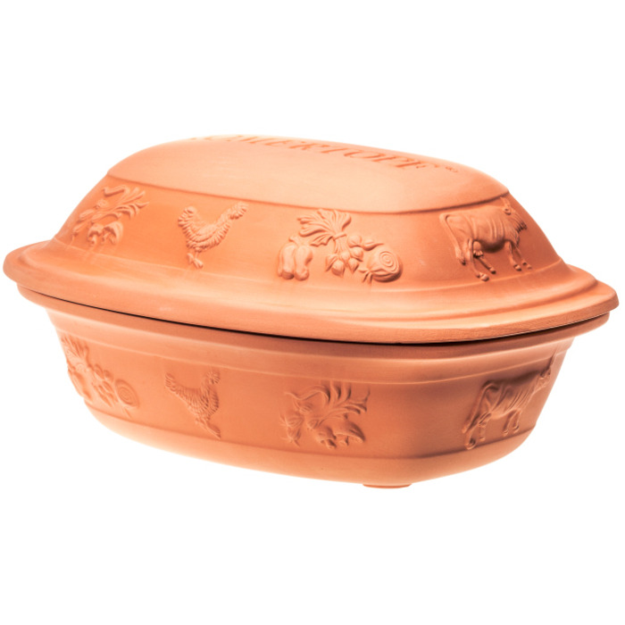 Жаровня середня з рустикального мотивами, 33,5 х 18 х 25 см, Ur-Römertopf UNGLASIERT Römertopf