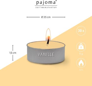 Ароматичні чайні свічки Pajoma 90, 3x30 шт. , ароматичні свічки, багато ароматів на вибір, висота 1,5 см, Ø 3,5 см (ваніль, 30)