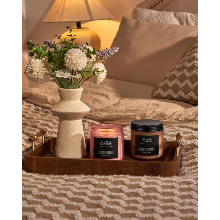 Ароматичні свічки M&SENSE з кавою у скляній банці з 2 гнітами 330 г, час горіння 70 годин, свічка з натурального соєвого воску для спальні, кухні, декору дому, подарункова свічка для чоловіків та жінок, смажена кава (цвітіння вишні)