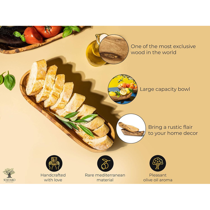Багетна хлібниця з оливкового дерева - Миска для закусок довгаста - Дерев'яна миска в сільському стилі - Декоративна миска - Миска для фруктів - Миска ручної роботи - Миска для ювелірних виробів - Багатофункціональна миска (1,25-29 см)
