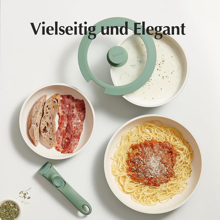 Набор посуды с крышкой и съемной ручкой, 5 предметов, зеленый Redchef