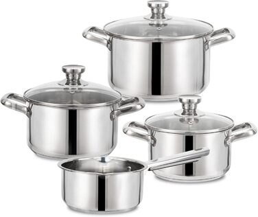 Набір каструль з нержавіючої сталі зі скляними кришками, 7 предметів Fuexmotco