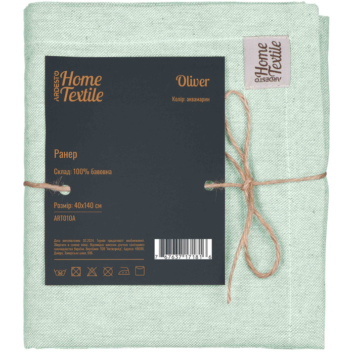 Ранер Ardesto Oliver, 40х140см, 100% хлопок, аквамарин