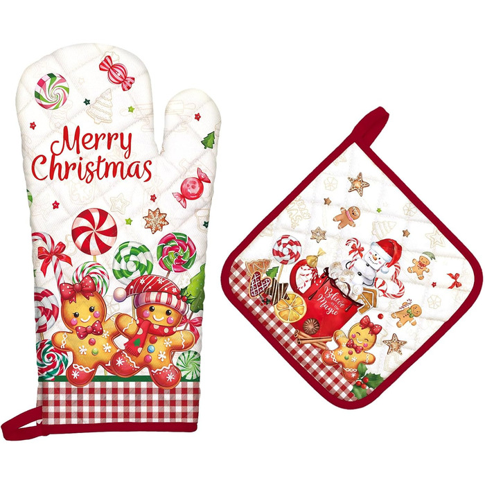 Набір з 2 рукавичок для духовки Arquiel з тримачем для каструлі Gnome Autumn Orange Checked, 100 бавовняні кулінарні рукавички, термостійкі кухонні рукавички для приготування їжі, осінній декор, подарунки для жінок (Різдво 03, рукавичка для духовки тримач