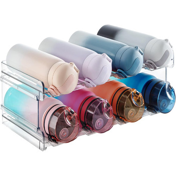 Штабельований тримач для пляшок Lifewit для шафи, морозильної камери, комори - Пластиковий тримач для пляшок з водою для кухонної стільниці, шафи, офісу - 2 упаковки, кожна полиця вміщує 4 контейнери 8 пляшок