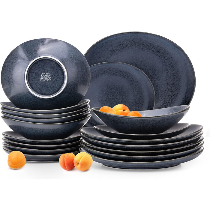 Набор посуды Combi на 6 персон - TIME BLACK Набор тарелок для микроволновой печи Modern 18 шт. - Можно мыть в посудомоечной машине Твердый фарфоровый сервиз - Обеденная тарелка Тарелка для завтрака Суповая чашка 18 шт. (Черный / Графитовый / Темно-синий, 
