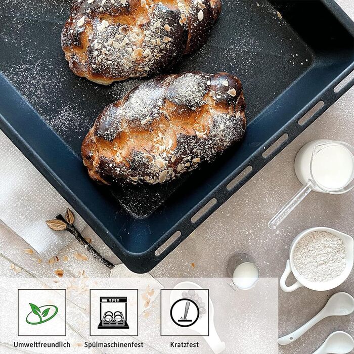 См, набір форм для випікання та решіток, глибока емальована сковорідка 3 см і хромована решітка для духовки та плити, стійка до подряпин і корозії, чорна (антипригарне покриття 455 x 60 мм), 45,5 x 36