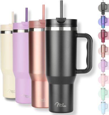 Термокружка 1200 мл с трубочкой и ручкой, черная Milu