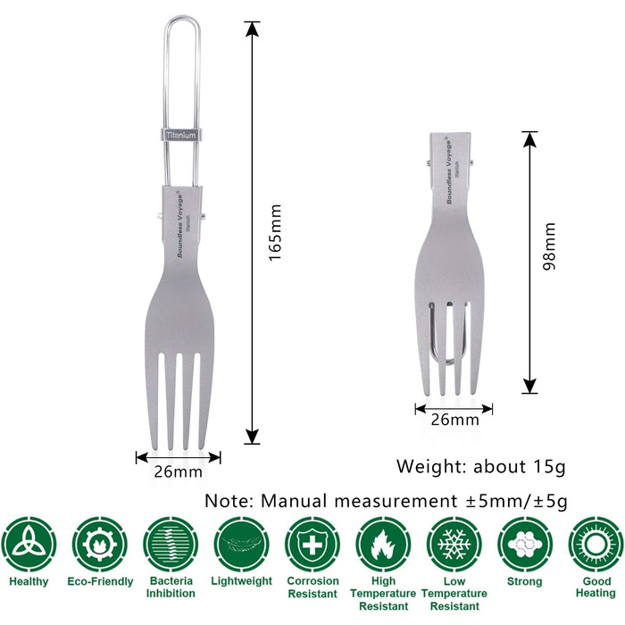 Безмежна подорож Титанова складна ложка Набір виделок Spork Посуд для кемпінгу на відкритому повітрі Титанові столові прибори Ланч-бокс Набір столових приборів і дорожні столові прибори Ti1026T (складна вилка 1 шт. )