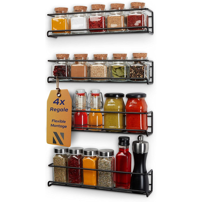 Полиці настінні 30 х 6,6 х 6,6 см, набір 4 предмети, чорний матовий NOBRO