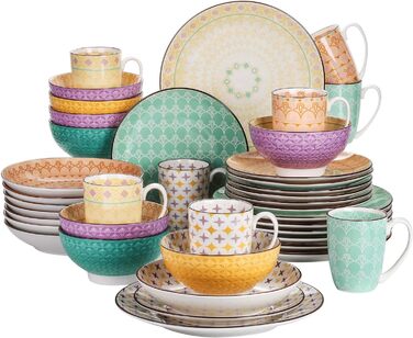 Набор фарфоровой посуды Haruka, 48 шт. - Mness aptieka Набор круглых комбинированных сервизов на 12 человек, включает чашки, миски, десертные тарелки и обеденные тарелки (тюльпан, обеденный сервиз из 40 предметов)