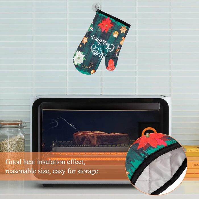 Різдвяний набір з 2 прихваток та 2 рукавичок для духовки, 4 предмети, зелений Beaupretty