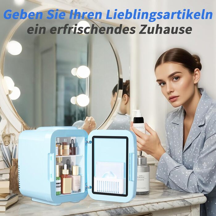 Міні-холодильник зі світлодіодним дзеркалом 4 л синій YASHE