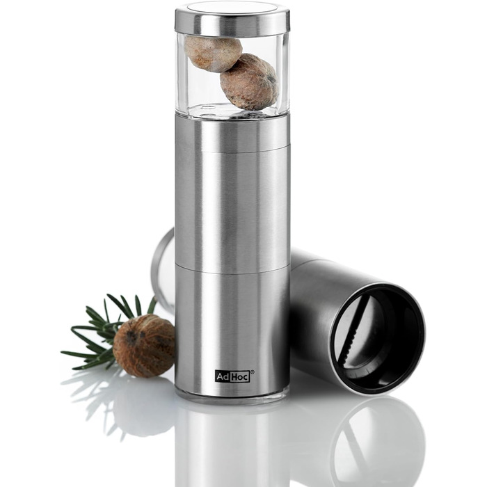 Млин для мускатних горіхів 12,5 см, сріблястий, подарунковий набір Muskatino AdHoc