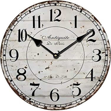 Настінний кухонний годинник YOAI, вінтажний, шеббі-шик, античний, ностальгічний, сільський, кварцовий годинник з МДФ з безшумним механізмом, 12 дюймів/30 см Ø (сірий)
