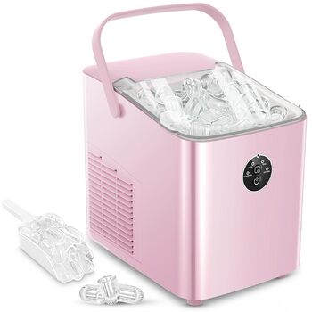 Льодогенератор FOHERE 14 кг 24 години, 8 кубиків льоду за 6 хвилин, 2 розміри кубиків льоду, самоочисний льодогенератор з ручкою, льодосборник та кошик, льодогенератор для вечірки, офісу, автофургона (рожевий)