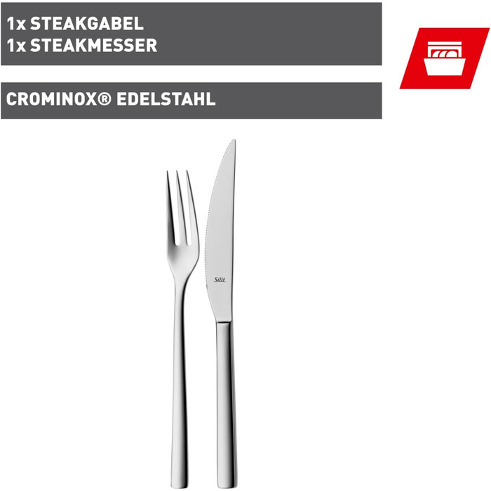 Набір ножів для стейку Silit Trend, 2 шт., 23,2 см, ніж для стейку з нержавіючої сталі з серрейторною заточкою, коване лезо, довговічний, стійкий до подряпин, можна мити в посудомийній машині