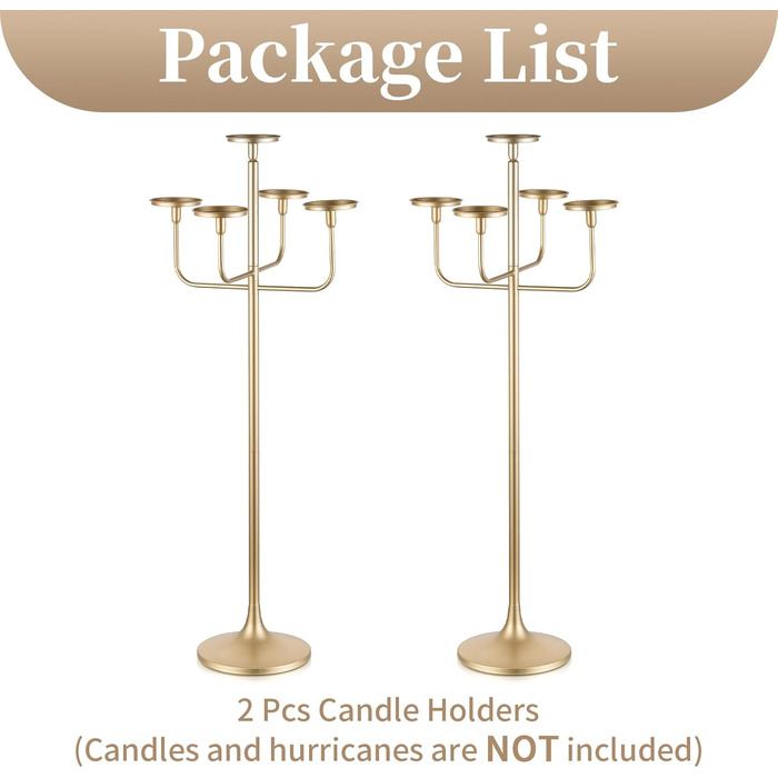 Підсвічник Sziqiqi, великий висота 22 см, 5 вішок, для свічок-паличок, стовпчастих свічок - металевий підлоговий свічник для вітальні на Хелловін, Різдво (золотий, 2)