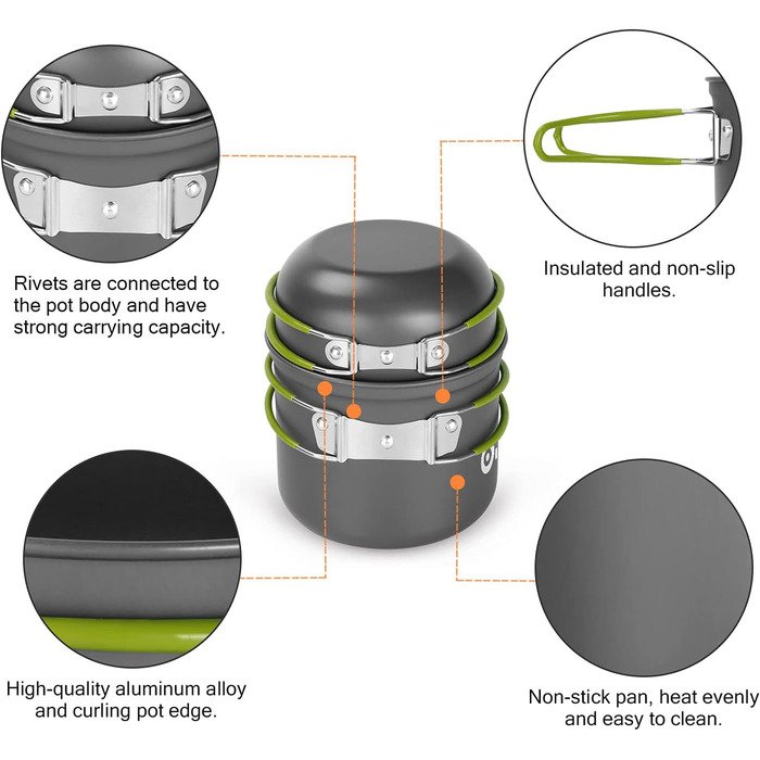 Набір кемпінгового посуду на 2 особи, 16 предметів Odoland