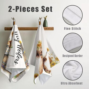 Різдвяні кухонні рушники Kwlegh, рушник для рук, різдвяна ялинка, цукерка-тростина, сніжинка, рушник для пальців, набір з 2 шт. , милий чоловічий банний рушник, високопоглинаючі рушники, 36 x (Highland Cow)