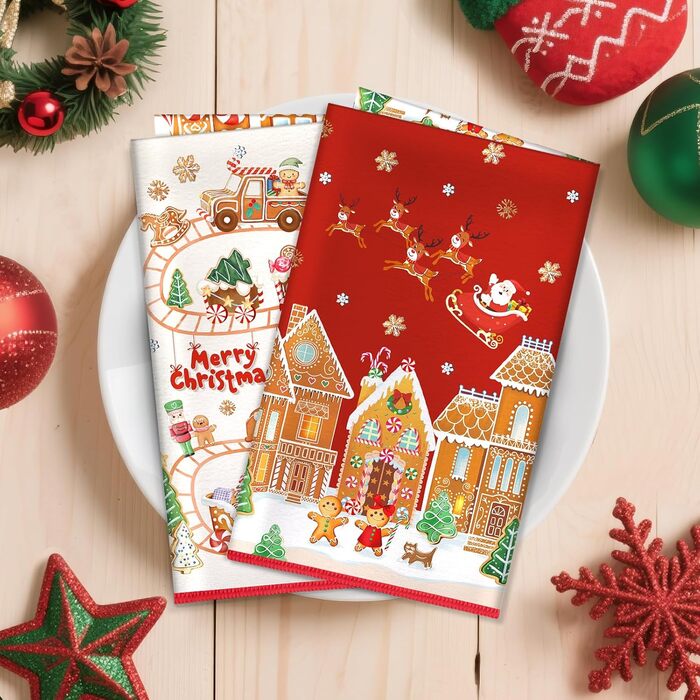 Набір з 4 різдвяних кухонних рушників 60 x 40 см Пряникові чоловічки Arquiel