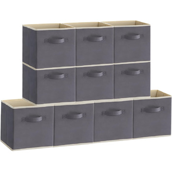Коробка для зберігання тканини Lifewit 10 шт. , складні коробки для зберігання Коробки для зберігання Коробки для замовлення з нетканого полотна з ручкою для коробок Полиця для коробок Kallax Boxes 26,5 x 26,5 x 28 см, сіра 26,5 x 26,5 x 28 см Сірий