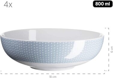 Набор посуды MSER 931566 Kitchen Time II на 4 персоны, 16 шт. Комбинированный сервиз с тонким рисунком, фарфор (синий)