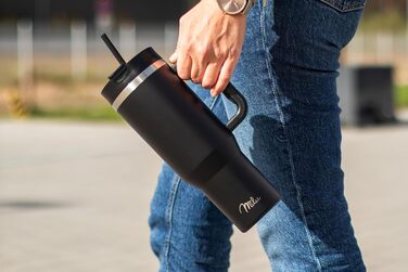 Термокружка 1200 мл с трубочкой и ручкой, черная Milu