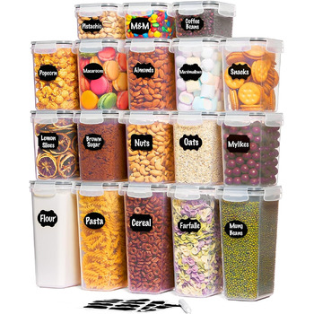 Банки для зберігання Lifewit з кришками 15 комплектів, контейнери для зберігання з універсальними кришками, герметична коробка для зберігання Кухонний органайзер з етикетками для зерна, борошна, цукру, пластівців на кухні, без бісфенолу А (прямокутний (на