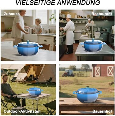 Чавунна жаровня 5,7 л з кришкою 28 см, синя LEADZM