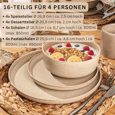 ПОСУД Комбінований сервіз на 6 персон, набір тарілок кавовий кухоль макаронна миска 30 шт. , набір посуду з кераміки посудомийна машина - мікрохвильова піч - стійкий до подряпин, набір посуду з кераміки КОЛЕКЦІЯ ЦІННОСТЕЙ (Кайро Мокко, столовий сервіз 16 