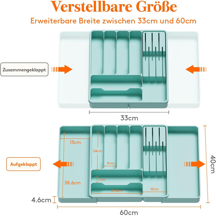 Органайзер для столових приладів 60 х 40 х 4,6 см бірюзовий Lifewit