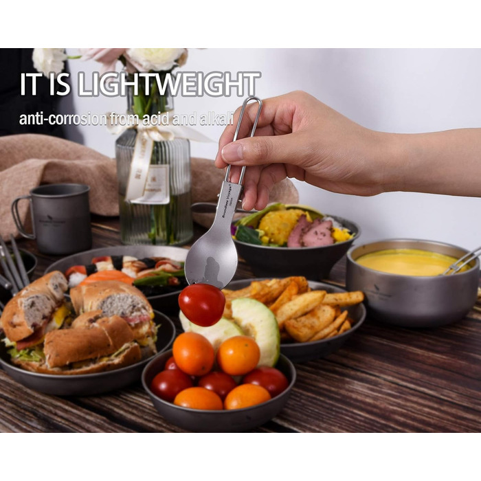 Безмежна подорож Титанова складна ложка Набір виделок для свинини Посуд для кемпінгу на відкритому повітрі Титанові столові прибори Ланч-бокс Набір столових приборів і столові прибори для подорожей Ti1026T (складна свинка 1 шт. )