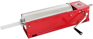 Професійна машина для наповнення гастроковбаси Beeketal &39MT07&39 (7 літрів), протестована SGS, наповнювач для ковбас з 2-швидкісним повністю металевим редуктором і рукояткою, сталевий корпус (пофарбований у червоний колір), включаючи 4 насадки для з