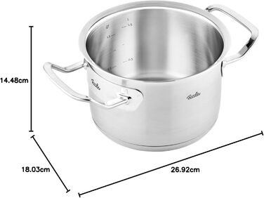 Каструля з нержавіючої сталі (Ø 4 л) Каструлі з металевою кришкою, внутрішня вага, зроблено в Німеччині - Індукція (16 см)