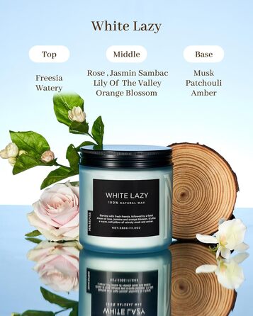 Ароматичні свічки M&SENSE з кавою у скляній банці з 2 гнітами 330 г, час горіння 70 годин, свічка з натурального соєвого воску для спальні, кухні, декору дому, подарункова свічка для чоловіків та жінок, смажена кава (біла лінива)