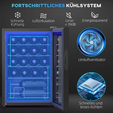 Винний холодильник із внутрішнім підсвічуванням до 20 пляшок чорний HOMCOM
