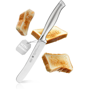 Високоякісний кухонний ніж 20 см для м&39яса, риби, птиці та овочів, нержавіюча сталь 18/10, ергономічна срібна ручка, гострий ніж для кухні (ніж для сніданку)