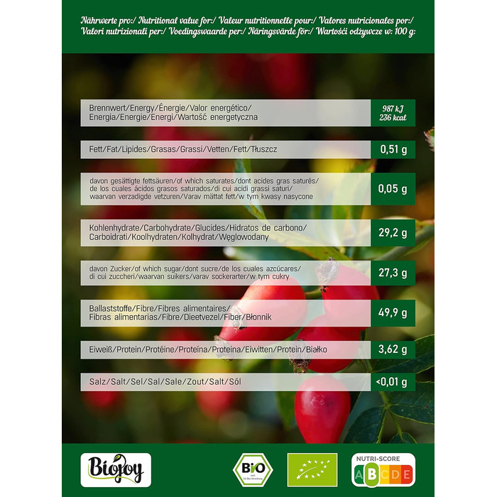 Плоди шипшини сушені та цілі 1 кг Biojoy